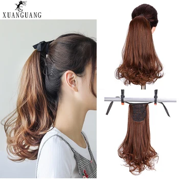 

Ponytail synthetic curly light brown drawstring clip in heat resistant ponytail