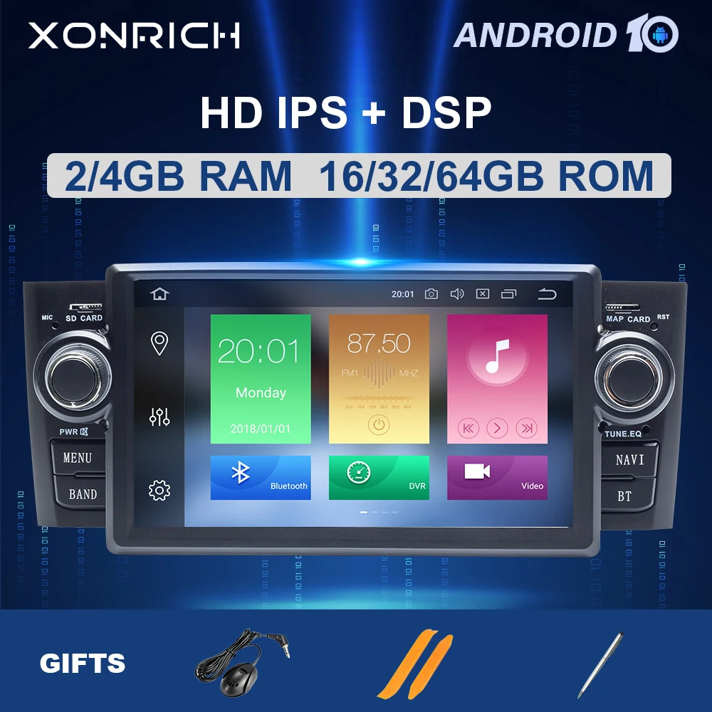 IPS DSP 8 ядер 1 din Android 10 Ram 4G Автомобильный DVD мультимедийный плеер для Fiat Grand Punto Linea 2007