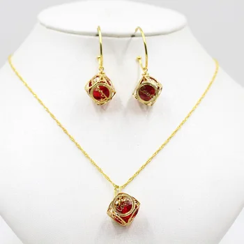 

585 gold earring necklace 2 pieces set African bride rose gold necklace earrings ring wedding party festival pendant earrings cr