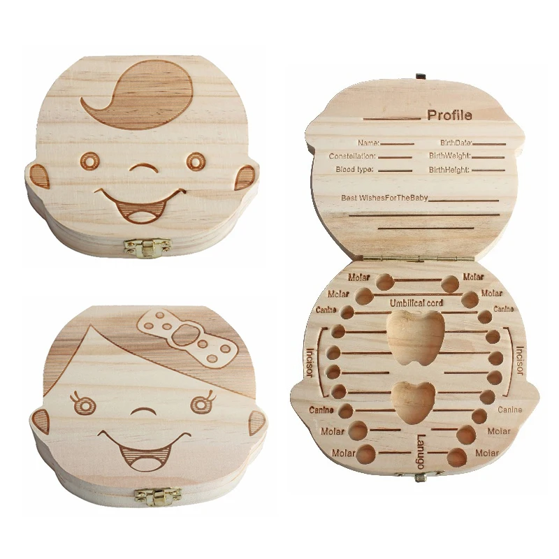 

Baby Organizer Dental Teeth Box Milk Souvenir Tooth Wooden Container Save Collecting Teether Wood Storage Boxes For Boy Girl