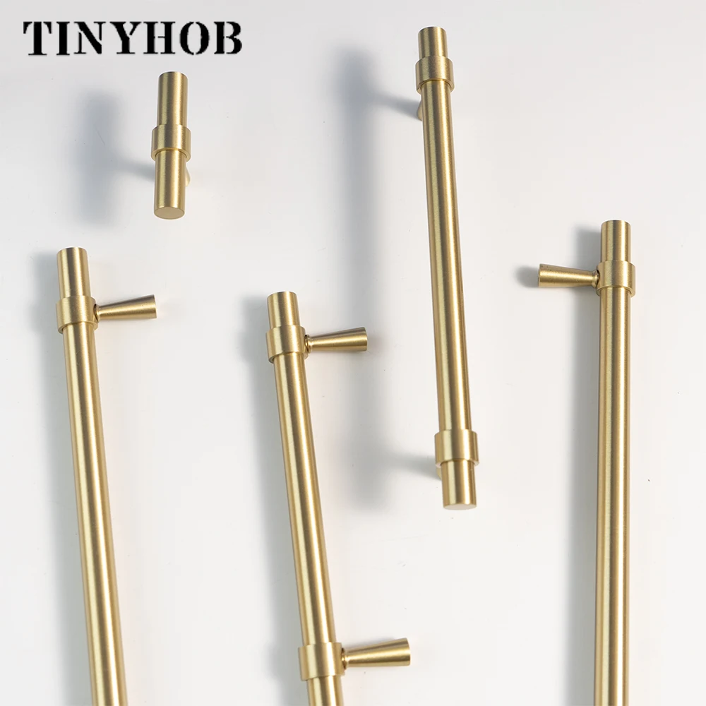 Solid Brass Knob and Handle T Shape Cabinet/Bookcase Handles Satin Brass Golden Drawer Pull Nordic Furniture Handles Furniture Handles