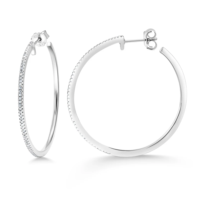 

GemStoneKing 925 Sterling Silver Round Circle Basketball Earrings 2.64 Ct Zirconia Inside-Out Hoop Earrings (1.5" Diameter)