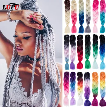 

LUPU 24 Inches Synthetic Hair Extensions Pink Purple Blonde Ombre Kanekalon Braiding Hair High Temperture Fiber