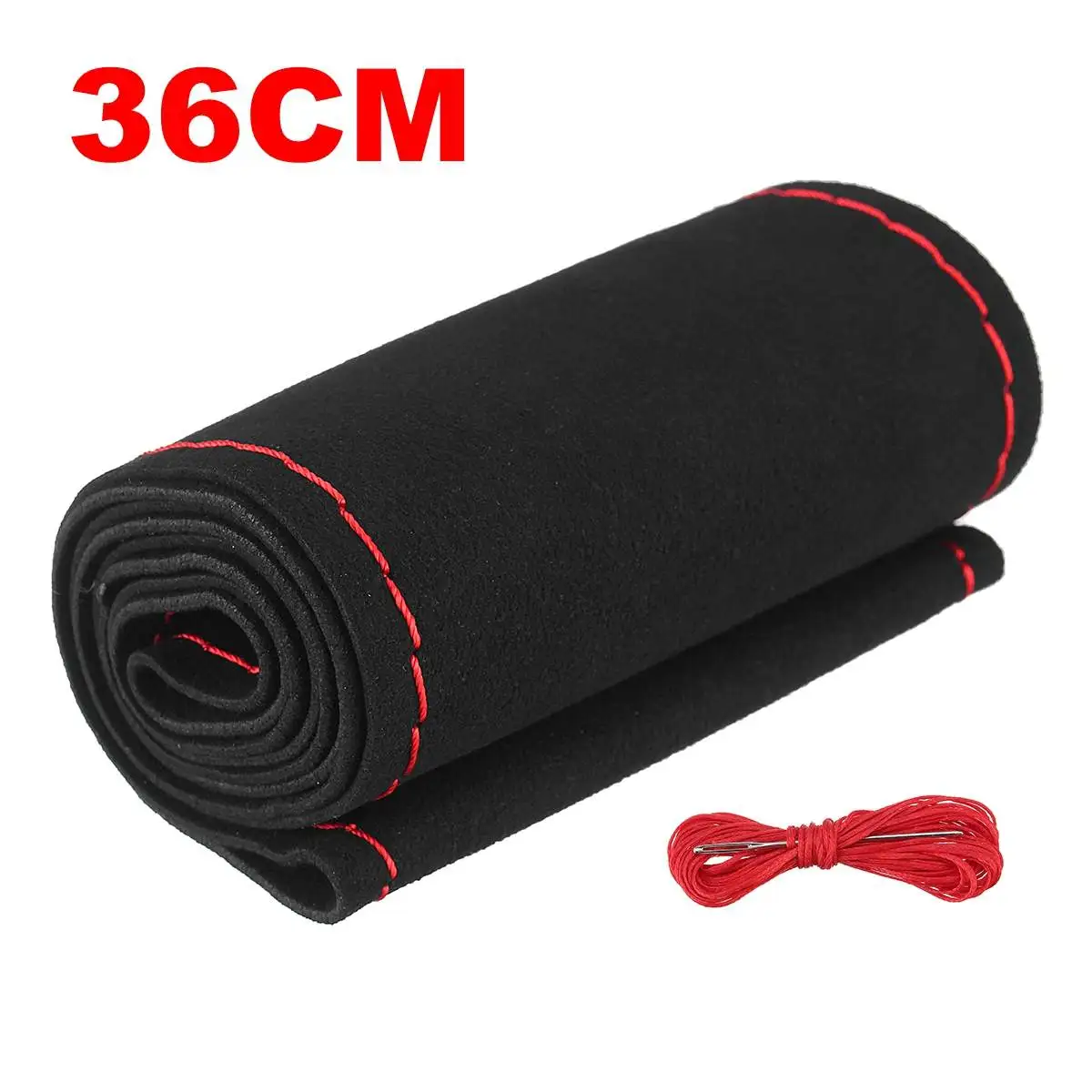 36CM BlackRed Универсальный 36 см 38 см замшевый волоконный кожаный чехол на руль автомобиля DIY авто аксессуары для интерьера VW для Ford и т. Д - Название цвета: 36CM BlackRed