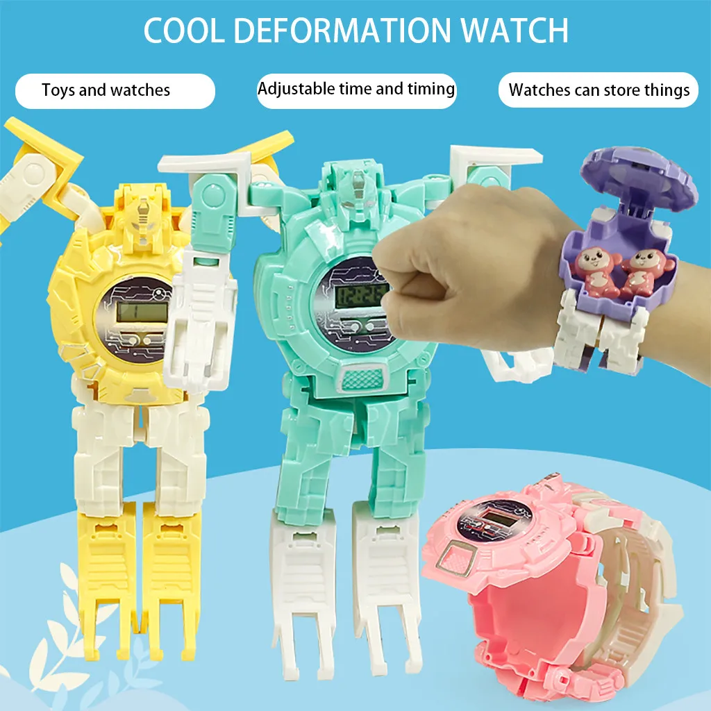 Детские часы детские игрушки ручной трансформации Робот Электронные часы пазл деформированный робот для развития детей