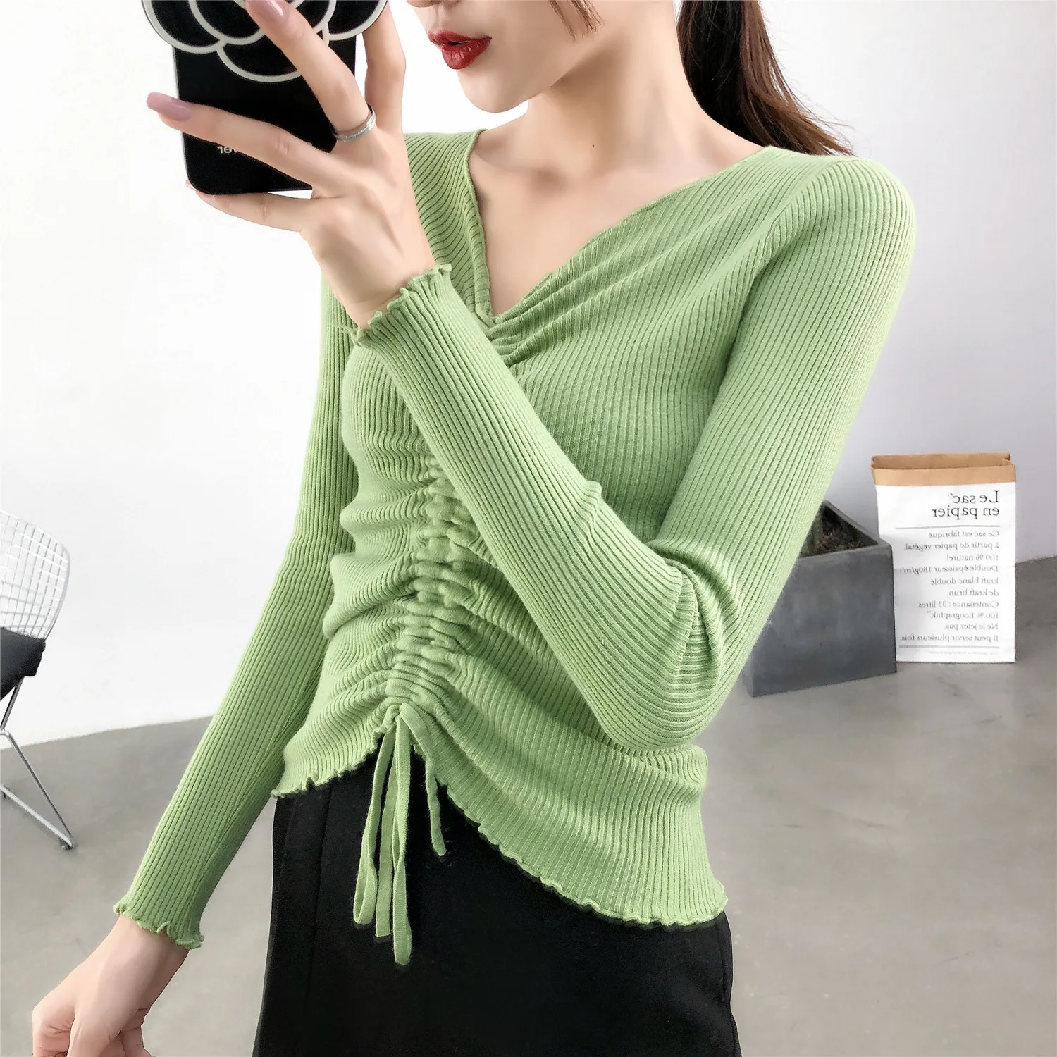 

Participants in Thick Knitted Sweater Korean Style V - Neck Long Sleeve Solid Pullover Slim Female Sweaters