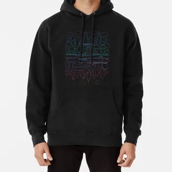 

City 24 Hoodie City Nightlife Urban Sun Moon Stars Town Landscape Cityscape