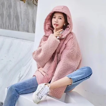 

90% White Duck Down Female Coat 2019 Natural Lambswool Splice Women Winter Jacket Hooded Thick Warm Parka Snow Outwear