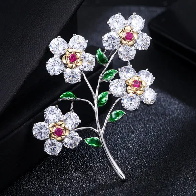 Luxury AAA Zircon Rose Sunflower Dandelion Brooches Pins Jewelry Rhinestone Cubic Zirconias Brooch for Women Wedding Bouquet Pin 3
