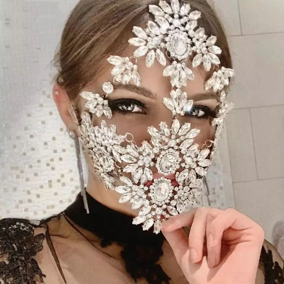 Halloween crystal women's mask jewelry for women's hand-made shining flower exquisite crystal mask decoration fashion jewelry