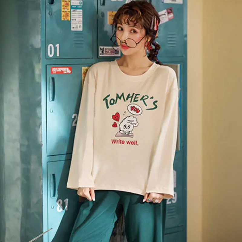 

Spring And Autumn New Style Pajamas Women's Soft Skin Qmilch Korean-style Students Household-Outer Wear Suit Long-sleeve Suit