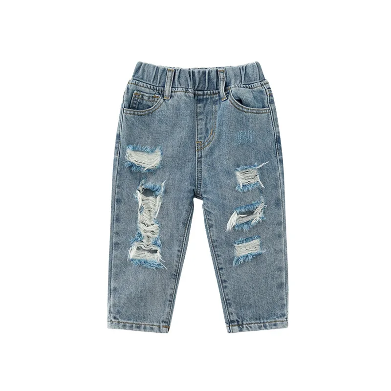 Детские джинсы г. Новые осенние корейские модные штаны для маленьких мальчиков синие джинсовые штаны с дырками