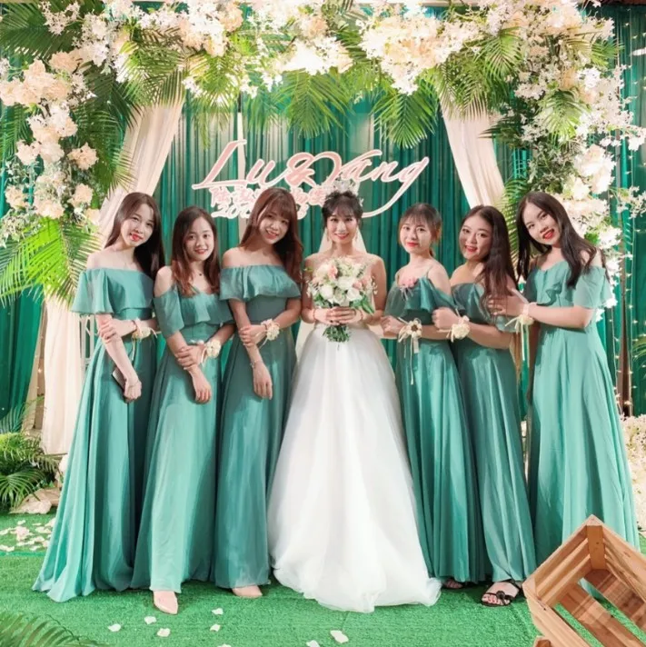 Скромное зеленое корейское уникальное платье для подружек невесты больших размеров, платья подружки невесты длинное для девушек W4303
