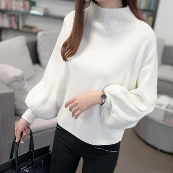 

Knitted Women Long Sleeve Loose Sweater Pullover 2020 Autumn Casual Feamle Jumper Winter Half-Turtleneck Sweaters Pull trui