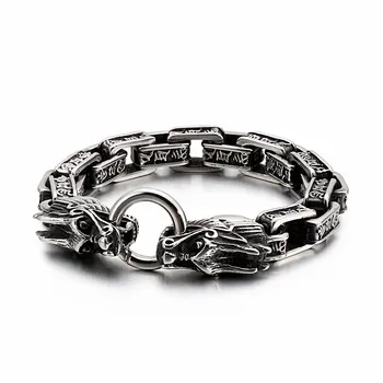 

220mm Punk Animal Dragon Charm Bracelet Men Stainless Steel Box Chain Armband Jewellry Accessories 2020