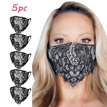 

5pc Delicate Lace Applique Washable And Reusable Face Mask Mascarilla Reutilizable Masque De Protection Mascherine Mascaras
