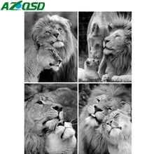 AZQSD Diamond Embroidery Lion Mosaic Rhinestones Black And White 5D Diamond Painting Animal Cross Stitch Kits Home Decor Gift