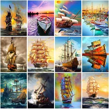 

DIY 5D Diamond Painting Full Round/Square Resin Sailboat Diamond Art Embroidery Sea View Cross Stitch Diamond Mosaic Home Decor