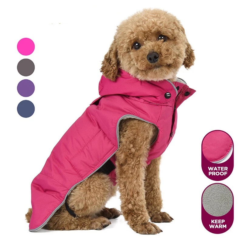 Теплая одежда для маленьких собак, зимнее водонепроницаемое пальто для собак, флисовый плащ с капюшоном для собак, Одежда для питомцев, жилет, светоотражающая куртка для щенка