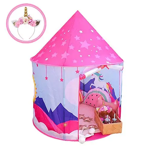 Kids Unicorn Fairy Dream Foldable Bed Tent Playhouse Pop Up Play Tents Foldable 