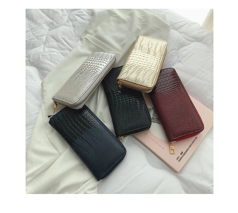 AIREEBAY женский кошелек, винтажный клатч-кошелек на молнии, женские роскошные кошельки с узором «крокодиловая кожа», кредитный держатель для карт