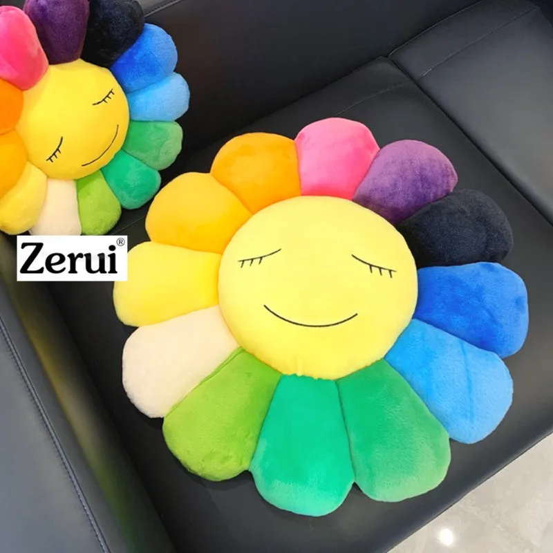 New 60cm High Quality Kawaii Murakami Sunflower Pillow Soft Flower Stuffed Doll Kaikai Kiki Colorful Pillows Plush Toy Cushion
