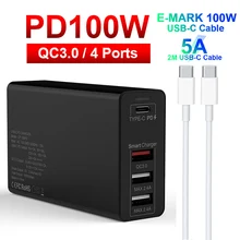 UTBVO 100W 4-port Power Adapter PD100W/65W/45W/18W QC3.0/PPS Charger 5A E-MARK USB C Cable For USB-C Laptops MacBookPro iPhone12