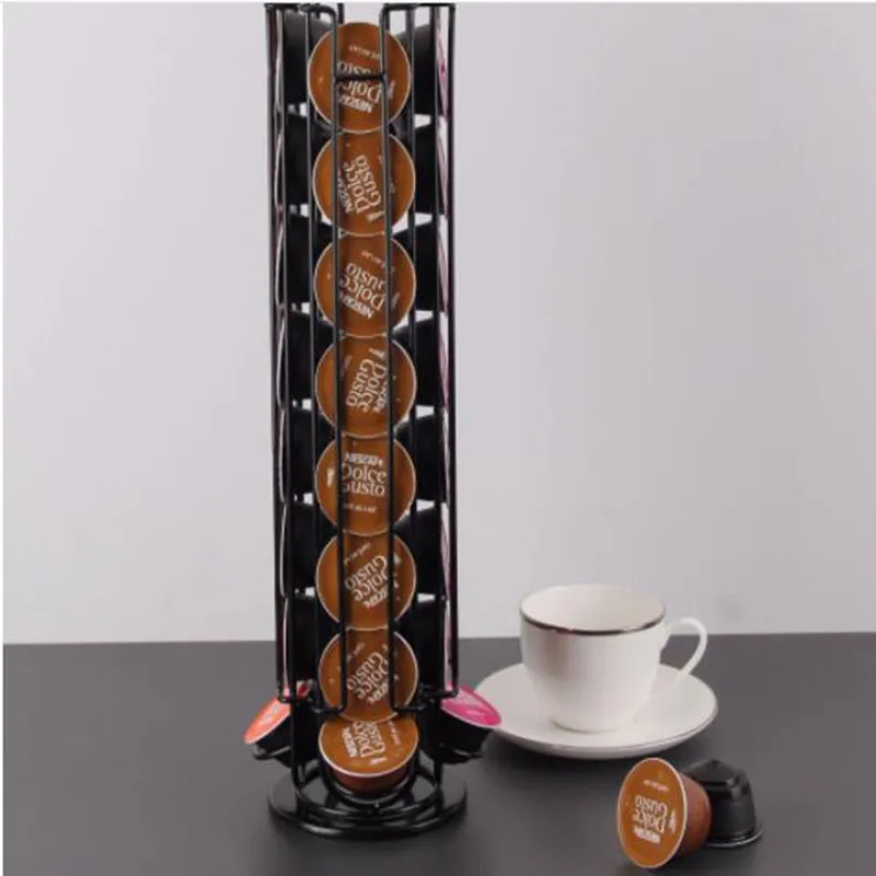  2020 Rotatable Coffee Pod Holder Iron Chrome Plating Display Capsule Rack Stand Storage Shelves For