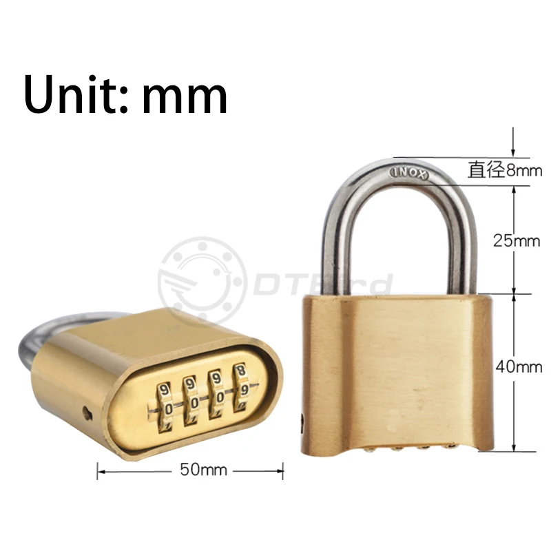 304 stainless steel lock beam brass lock case waterproof and rust-proof 4-bit bottom code lock padlock