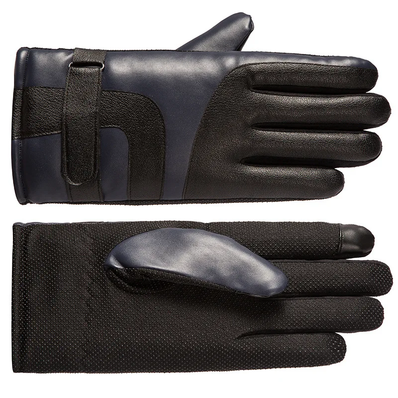 Зимние перчатки из искусственной кожи для мужчин, теплые перчатки для верховой езды на открытом воздухе, сенсорный экран ветрозащитный водонепроницаемый перчатки, варежки - Цвет: Blue A