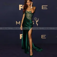 Сексуальное одно плечо Русалка изумрудно-зеленый, на Выпускной платья с разрезом видеть через корсет длинное Африканское официальное платье женские вечерние платья