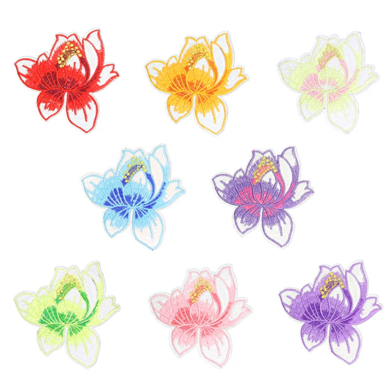 

lotus Pattern Embroidered Iron-on Patchs for Badge Bag Hat Cap Jeans Applique Fabric stickers decoration scrapbook
