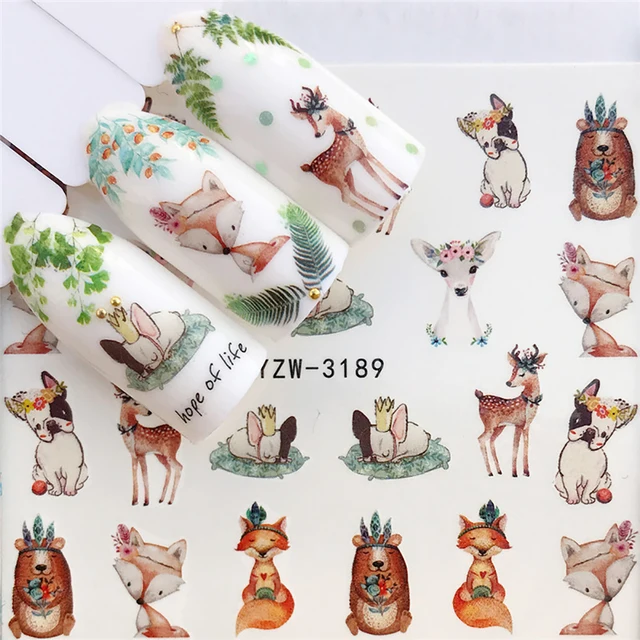 Nail Stickers Sliders For Nails Winter Sticker Elk Figure Nail Art Decorations Wolf Animal Transfer Watermark Water Slider YZW-3189