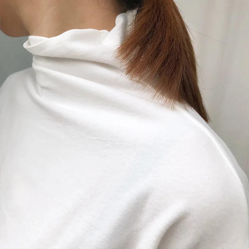 Mooirue Осенняя трикотажная футболка водолазка с длинными рукавами и круглым вырезом Базовая футболка Женская белый серый джемпер