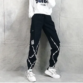 

Big Pocket Beam Feet Harem Pants Loose Streetwear Printing Womens Cargo Pants Hip Hop Sweatpants Ladys High Waist Straight Pants