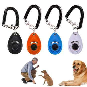 

1PC Pet Cat Dog Training Clicker Plastic New Dogs Click Trainer Aid Too Adjustable Wrist Strap Sound Key Chain dog Repeller