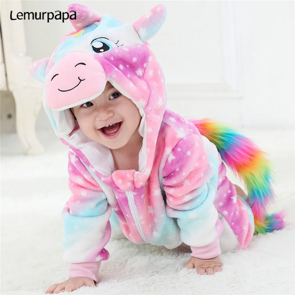 Winter Kigurumis Baby Rompers Clothes Boys Girls Onesie Toddler Pyjamas Animal Unicorn Galaxy Jumpsuit Infant Baby Romper Kids