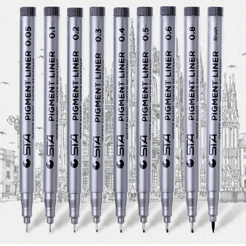 9pcs-Pigment-Liner-Pigma-Micron-Ink-Marker-Pen-Water-Based-Art-Fineliner-Drawing-Painting-School-Office