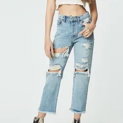 Уличный стиль рваные джинсы женские, с высокой талией, искусственно состаренные джинсы женские ботфорты отверстие джинсы-бойфренды, до