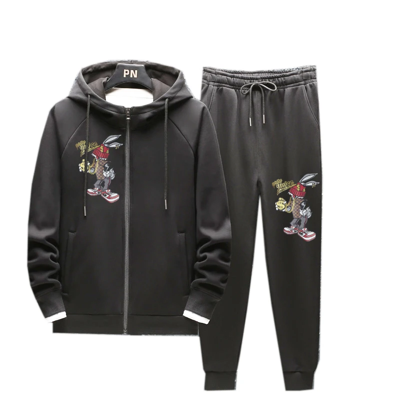 

Men Money Rabbit Hoodies Zip Gym Walk Jogging Sport Tracksuit Coat Jacket Trousers Pants Suit Spring Fall Outfit 2PC
