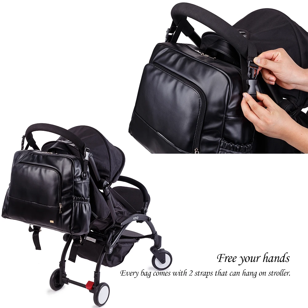 Review Soboba Waterproof Black Diaper Bag Smooth Leather Larege