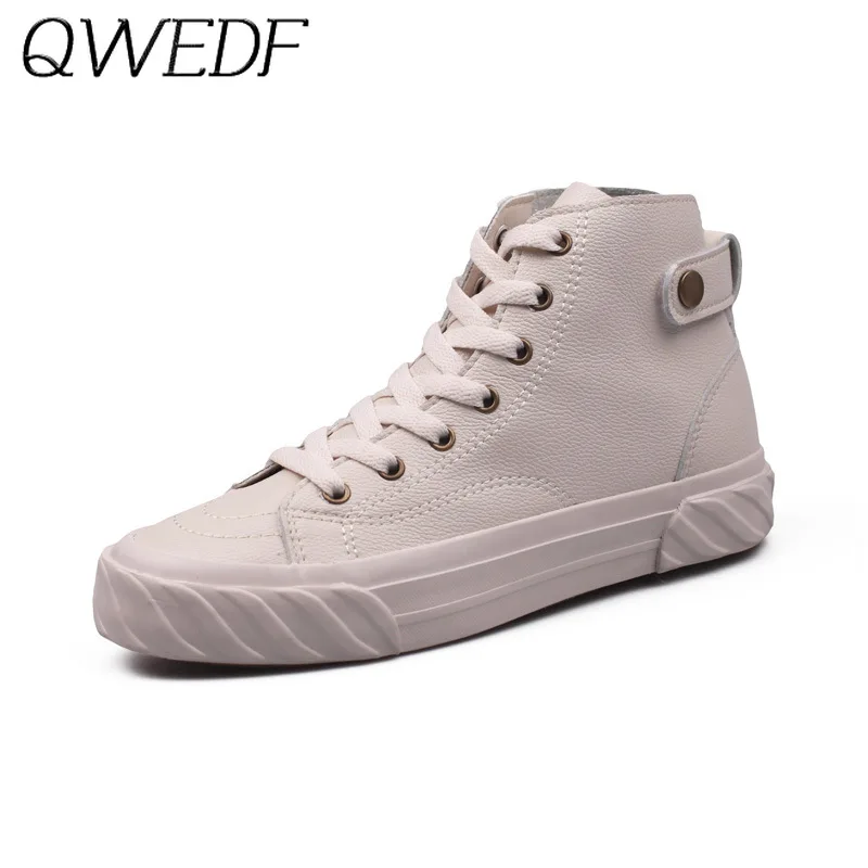 

2019 Fashion High Top Canvas Women Shoes Women Comfortable Casual Shoes White Flat Female Lace Up Solid Trainers Shoes V17-13