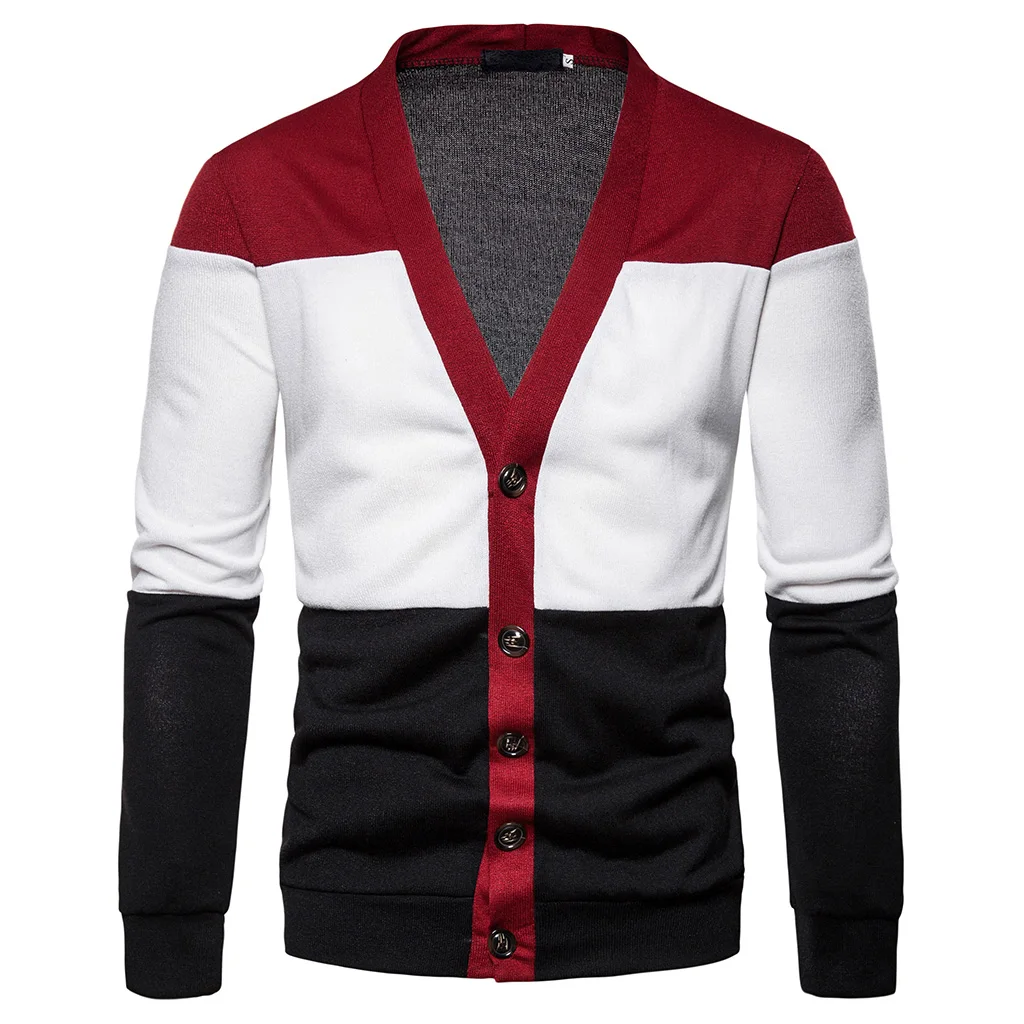 PUIMENTIUA Men button sweaters cardigans 2019 new Casual Men's Patchwork sweaters V  Neck thick sweater outerwear clothing