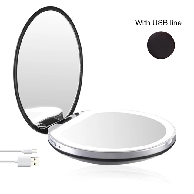 5 Color 3X Magnifying Vanity Mirror with Lights Mini Round Portable LED Makeup Mirror USB Chargeable Make Up Mirrors Black