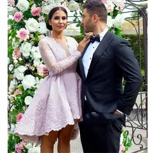 Арабское розовое коктейльное платье трапециевидной формы с длинным рукавом, кружевные платья с аппликацией из бисера и молнией сзади, короткие платья для выпускного вечера