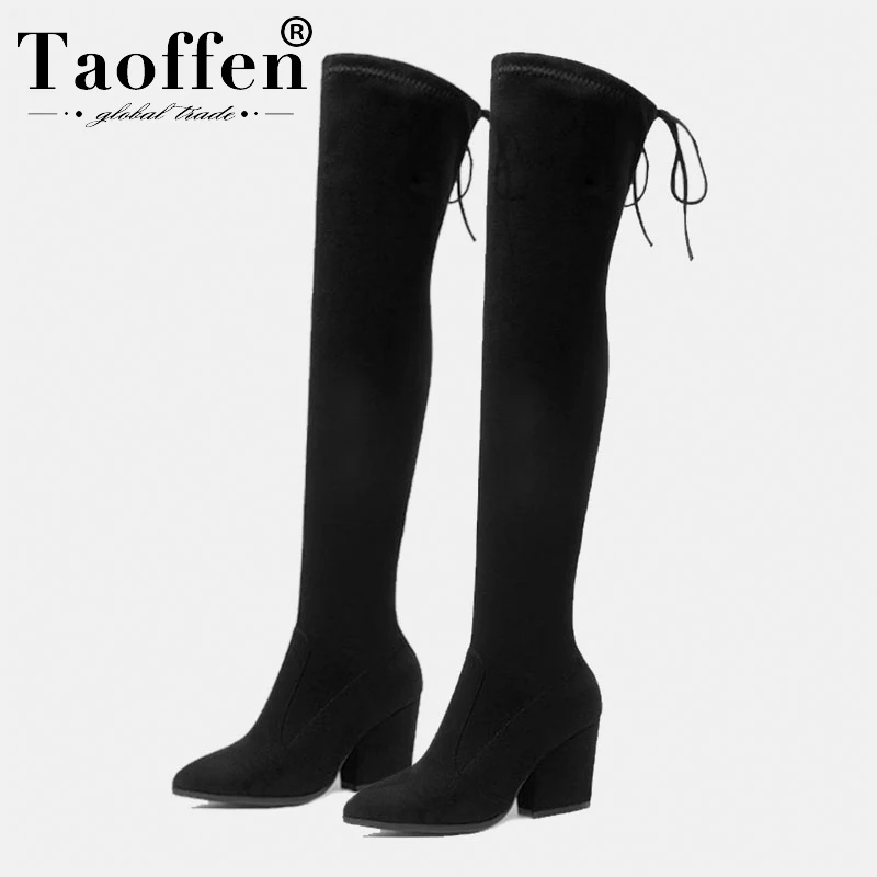 

Taoffen Winter High Heels Shoes Women Over Knee Boots Soft High Quality Boots Warm Fur Office Shoes Women Footwear Size 34-43
