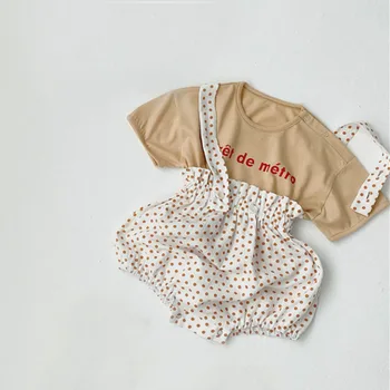 

2020 Summer Infant Sets Casual Letter Short-Sleeved T-shirt and Polka Dot Shorts