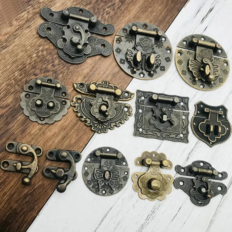 Antique Jewelry Chest Gift Wine Wooden Box Case Toggle Latch Furniture Vintage Decor Latches Box Suitcase Buckle Hasp Pad Lock