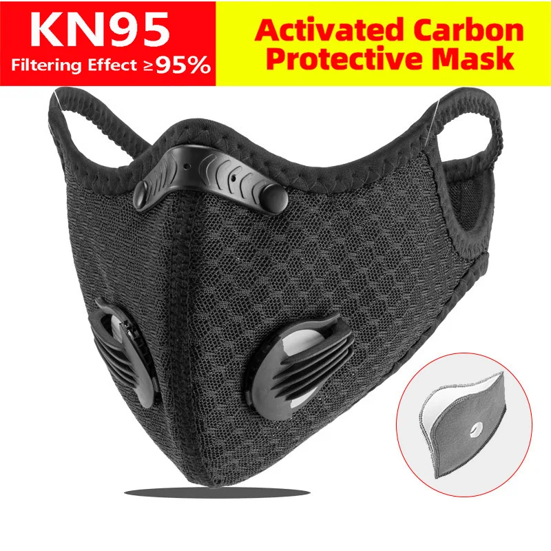 

Cycling Face Mask KN95 Sports Mask With Filter Carbon PM 2.5 Anti Pollution Dustproof Anit-fog Breathable Valve Mask as FFP2 N95