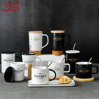 

320ml-500ml FSILE Nordic Style Light Luxury Wood Grain Ceramic Mug Creative Mug Business Coffee Afternoon Tea Cup Gift Cup